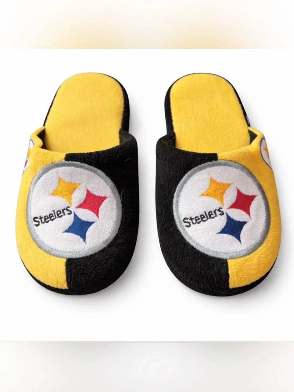 Pittsburgh Steelers Plush Slippers Black Yellow NFL Team House Shoes, size 1-2